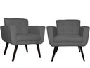 Ver imagem 1 de Kit 2 Poltronas Decorativa Geovana Suede Cinza Pés Madeira Ms Decor