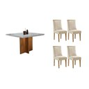 Ver imagem 1 de Conjunto: Mesa de Cozinha Berlim Curvo 90cm + 4 Cadeiras Maldivas Naturale/Off White - Suede Creme