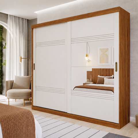 Guarda Roupa Gramado 2 Portas Correr com Espelhos MDF