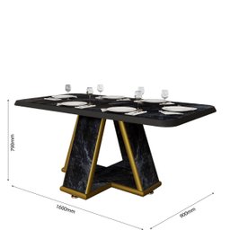 Mesa para Sala de Jantar Retangular Moderna Estampa Marmorizada:preto - 3