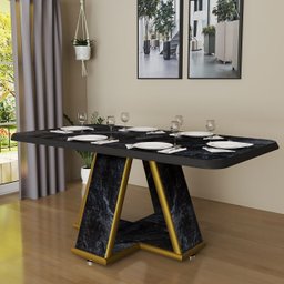 Mesa para Sala de Jantar Retangular Moderna Estampa Marmorizada:preto - 2