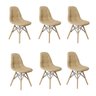 Kit 6 Cadeiras Dkr Charles Eames Wood Estofada Botonê - Nude - 1