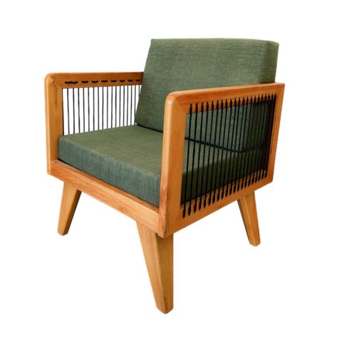 Poltrona de Madeira e Corda Nautica e Estofado de Acquablock