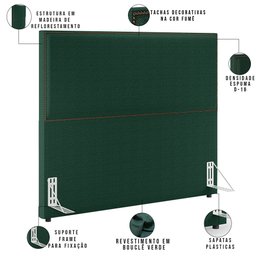 Cabeceira Casal Vicenza 140 cm Bouclê Verde L02 Com 02 Mesas De Cabeceira Work Preto - Lyam Decor - 5