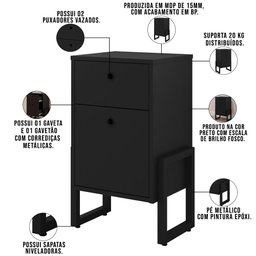 Cabeceira Casal Vicenza 140 cm Bouclê Verde L02 Com 02 Mesas De Cabeceira Work Preto - Lyam Decor - 6