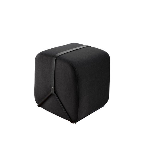 Puff Decorativo Slim Assento Espuma Linho Rustic Preto Base Aço Lar Flex Móveis