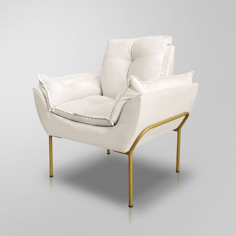 Poltrona Recepção Escritório de Luxo 12 Cores - Base de Ferro Dourado - Bege