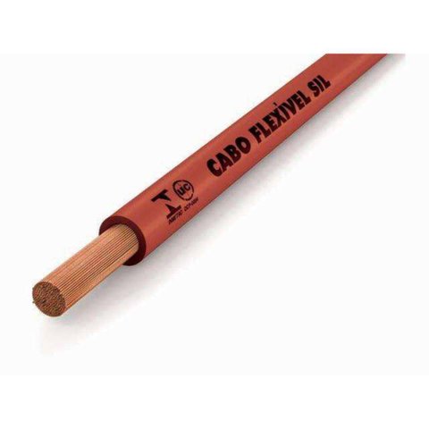 Cabo Vermelho de Energia em PVC/Cobre Flex Sil Fase Rolo 6mm com 100m 750V