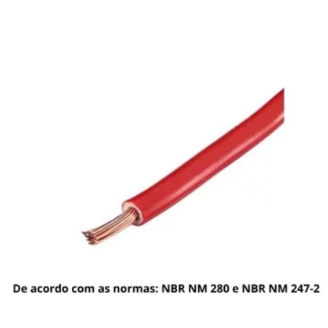 Cabo Vermelho de Energia em PVC/Cobre Flex Sil Fase Rolo 6mm com 100m 750V - 2