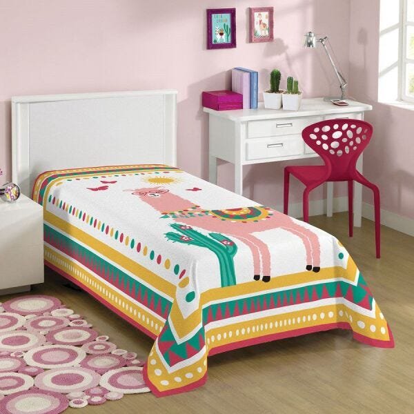 Cobertor Manta Fleece Lhama Lepper Rosa Branco Madeiramadeira