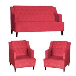 Kit Namoradeira e 2 Poltronas Paris Pé Palito Suede - 1 Kit Namoradeira e 2 Poltronas Paris Pé Palito Suede - 1