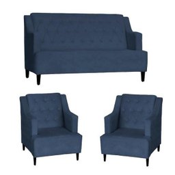 Kit Namoradeira e 2 Poltronas Paris Pé Palito Suede - 1 Kit Namoradeira e 2 Poltronas Paris Pé Palito Suede - 1