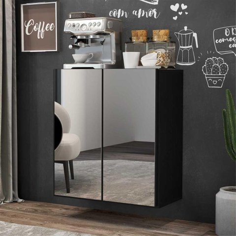 Aparador Buffet 2 Portas com Espelho Suspenso Vegas Multimóveis V3612 Preto