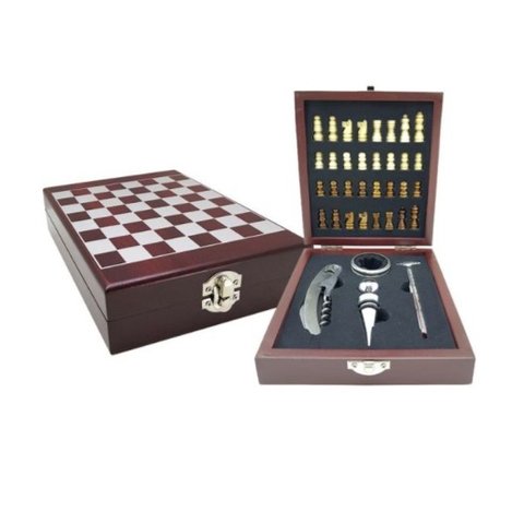 Kit de Acessorios para Vinho + Mini Jogo de Xadrez Luxo