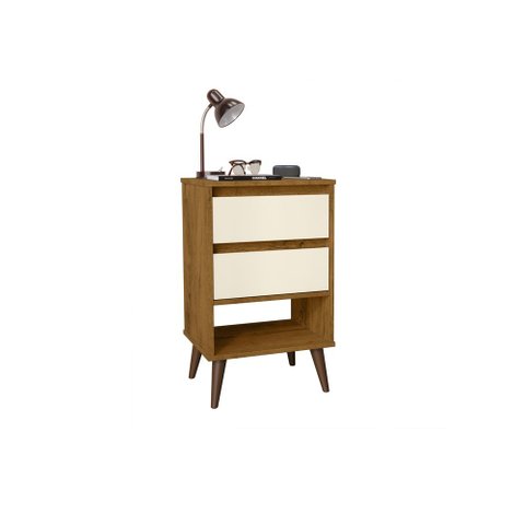 Mesa de Cabeceira Retrô Taurus 2 Gavetas Freijó com Off White