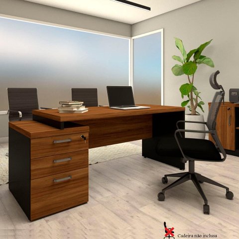 Mesa Escritório Extensível 170cm a 192cm 3 Gav. Pé Metal F5 