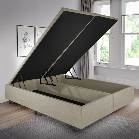 Cama Box Baú Casal Bipartido 138x188x42cm Courino Linho com Pistão a Gás