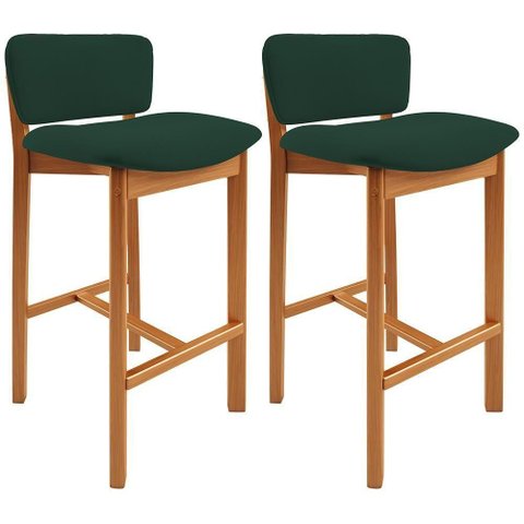 Kit 02 Banquetas Alta para Cozinha Sala de Jantar Bar Dara L02 Suede Verde Musgo - Lyam Decor