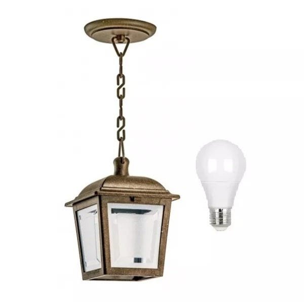 Luminária Pendente Externa Colonial Imbuia Ac992 + LED 7W Stella Branco