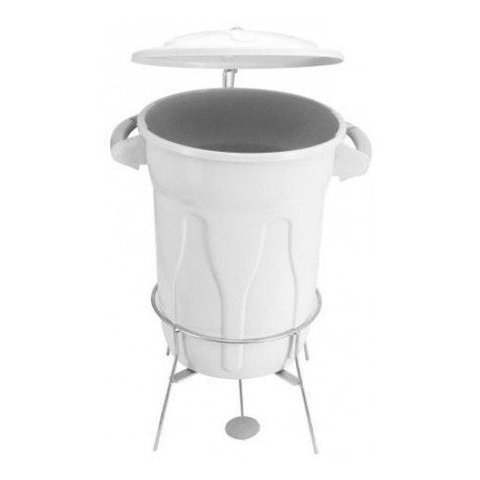 Cesto De Lixo Plastico Com Pedal Aço Galvanizado 40 Litros:Branco