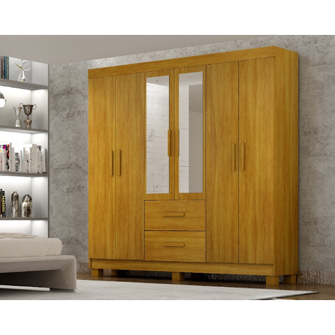Guarda Roupa Casal Cali 6 Portas com Pés e Espelho - CHF:Cinamomo