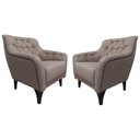 Ver imagem 2 de 02 Poltronas Decorativas em Linho Bege Escuro com Tachas e Pés de Madeira Maciça Shaula Harmô
