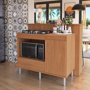 Kit Bancada Ilha para Cozinha + Balcão para Cooktop 1,05m 5 Bocas Turim Nature