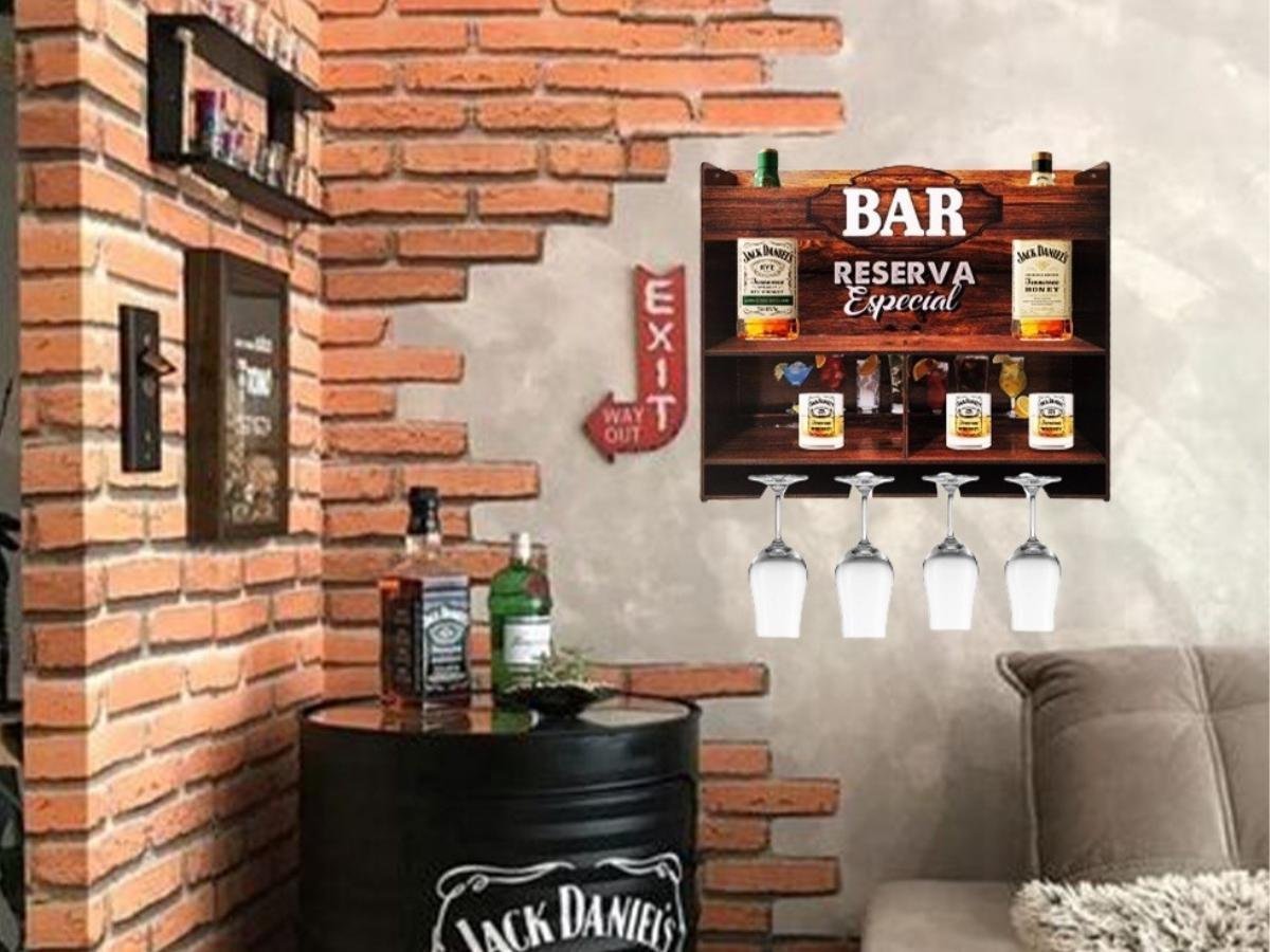 Barzinho De Parede Bar Adega Suporte Para Copos Taças Bebidas - 4