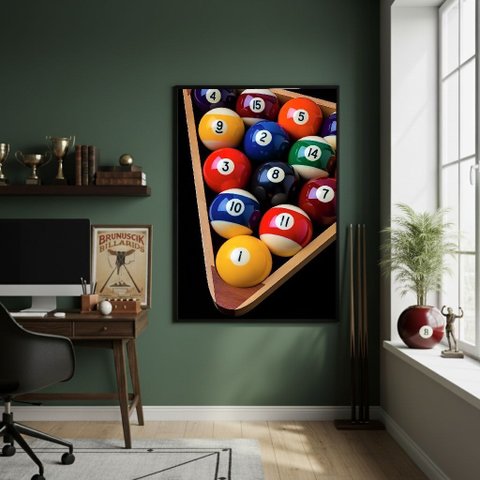 Quadro Decorativo Foto Bolas de Sinuca-70x50cm Mold Preta