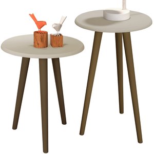 Conjunto para Sala de Estar com Mesa Lateral e Apoio Off White Brilho - Lyam Decor