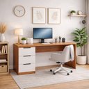 Ver imagem 1 de Escrivaninha para Escritório Madri 3 Gavetas 163cm Creme E Freijó