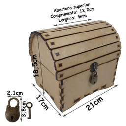 Urna Baú Cofre com Cadeado Vintage Madeira Mdf Pirata - 5
