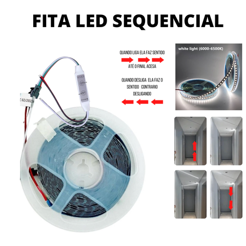 Fita Led 3528 120 Led’s 10 Metros Sequencial 24v Branco Frio