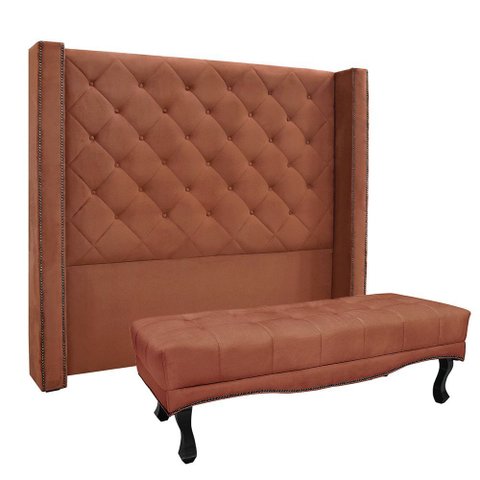 Cabeceira Cama Box King 195cm e Recamier Vicenza Veludo S04 - D’Rossi