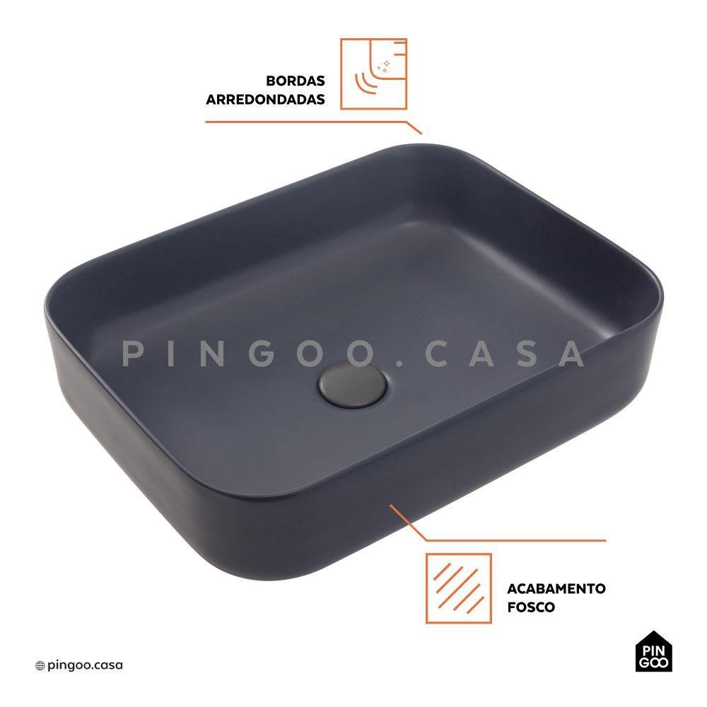 Cuba De Apoio Para Banheiro Retangular Slim Louça Cerâmica 50,5 cm Fluorita Pingoo.casa - Cinza - 3