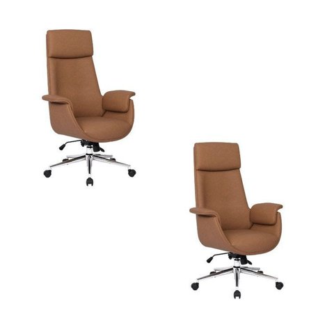 Kit com 2 Cadeiras Office Diretor com Revestimento Couro e Base em Aço Cromado Valencia