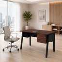 Ver imagem 1 de Mesa Escrivaninha 120cm x 60cm com Gaveteiro Suspenso e Tampo Chanfrado F5 Office Cor:Louro Preto