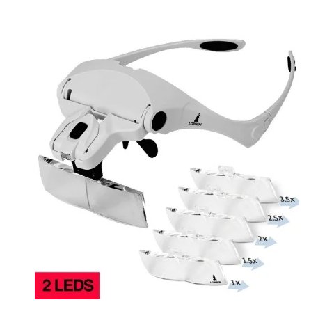 Lupa de Cabeça Óculos 5 Lentes de Aumento Iluminação 2 Leds
