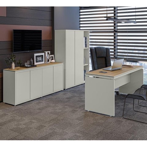 Conjunto de Escritório Office 3 Peças Mesa Balcão Armário Oslo