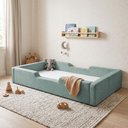 Ver imagem 2 de Cama Infantil Solteiro em Bouclé no Estilo Montessoriano com Espuma D28 - Erva Doce