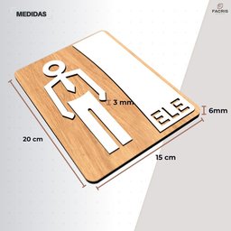 Placa de Banheiro Placas para Banheiro Feminino Masculino:branco - Ele 15x20 - 2
