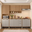 Ver imagem 6 de Cozinha Compacta Modulada 5 Peças 270cm 12 Portas e 2 Gavetas Colors Marrom Freijó/Cinza Niquel