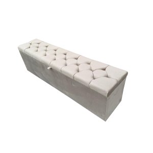 Recamier Puff Baú - Capitonê - Beira de Cama - 1,40 Cm - Bege Claro
