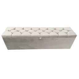 Recamier Puff Baú - Capitonê - Beira de Cama - 1,40 Cm - Bege Claro - 2
