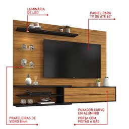 Painel Suspenso Para TV 1 Porta 4 Prateleiras Luz LED Sala de Estar - 5
