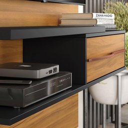 Painel Suspenso Para TV 1 Porta 4 Prateleiras Luz LED Sala de Estar - 6