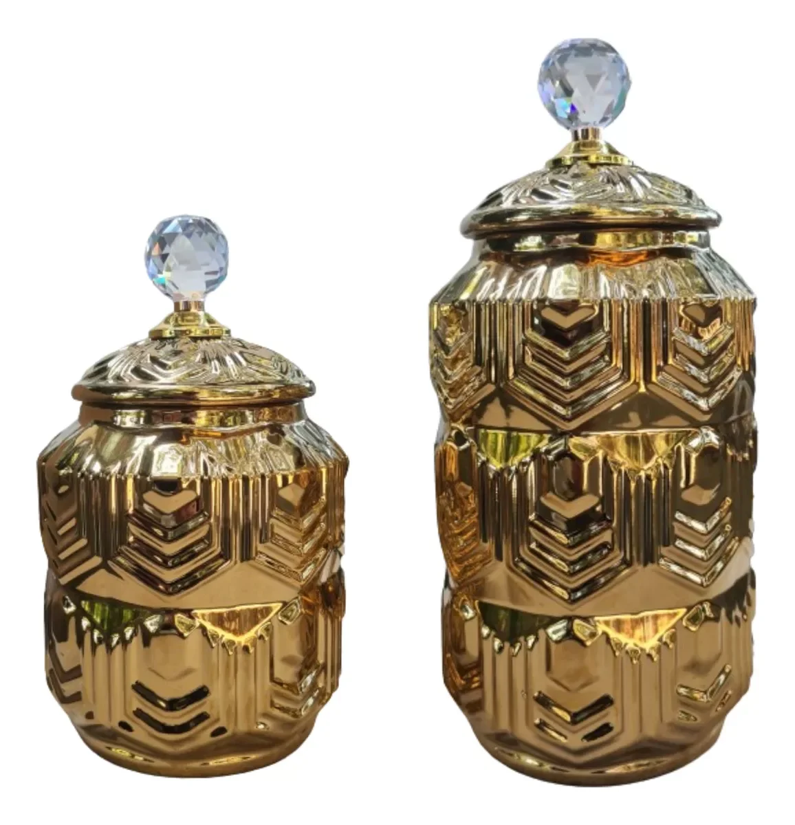 Jogo 2 Vasos Potiche Dourado Luxo 32x16 25x16