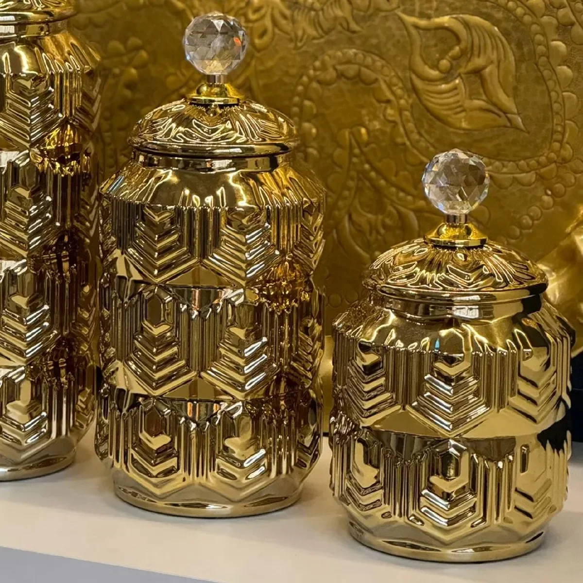 Ver imagem 2 de Jogo 2 Vasos Potiche Dourado Luxo 32x16 25x16