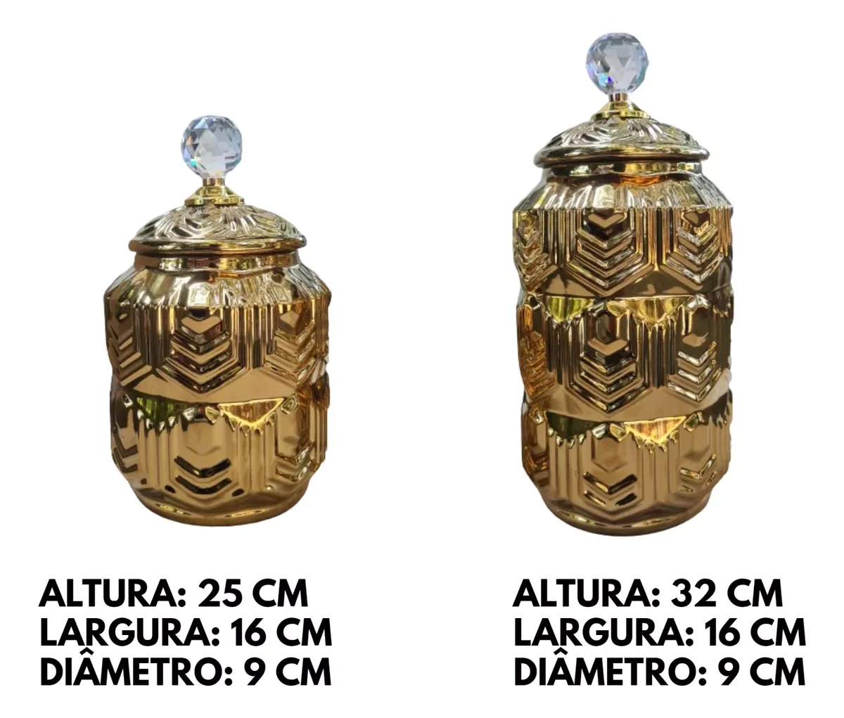 Ver imagem 4 de Jogo 2 Vasos Potiche Dourado Luxo 32x16 25x16