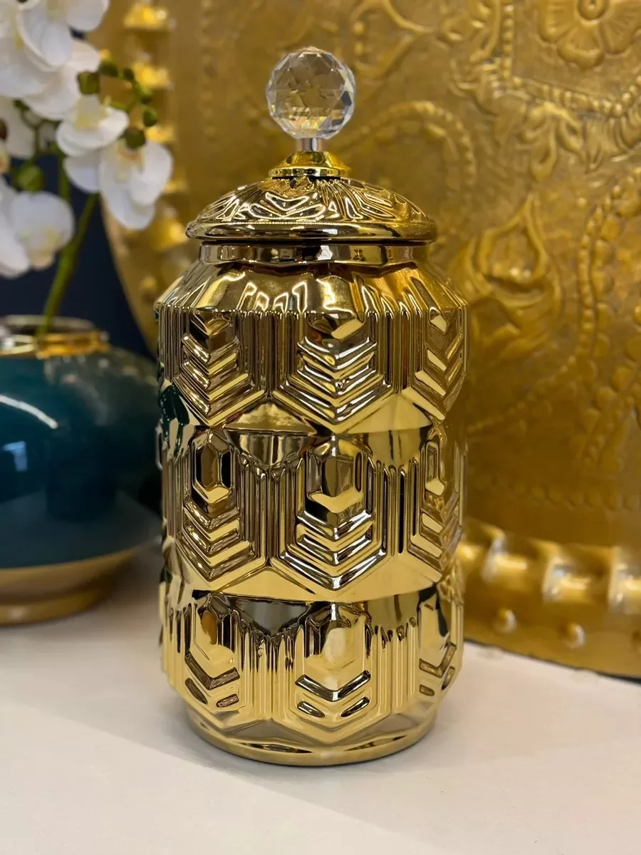 Ver imagem 3 de Jogo 2 Vasos Potiche Dourado Luxo 32x16 25x16